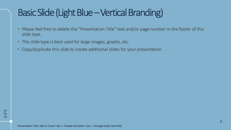 Screenshot of the GPS slideshow template light blue vertical